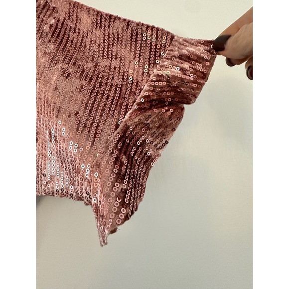 HAYDEN LOS ANGELES Rose Gold Sequin Flutter Sleeve Top Women's Size L - Picture 2 of 4
